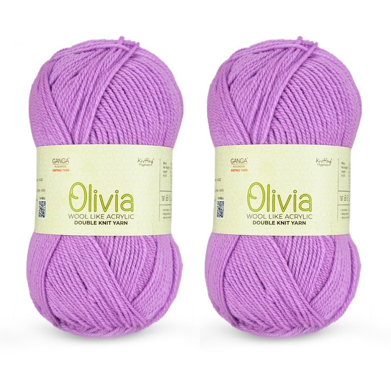 Image of Ganga Acrowools Acrylic Olivia, Double Knit Yarn. Hand Knitting and Crochet Yarn. Oekotex Class 1 Certified. Pack of 2 Balls - 100Gms Each.Shade No -OLV056 Pearl Lilac