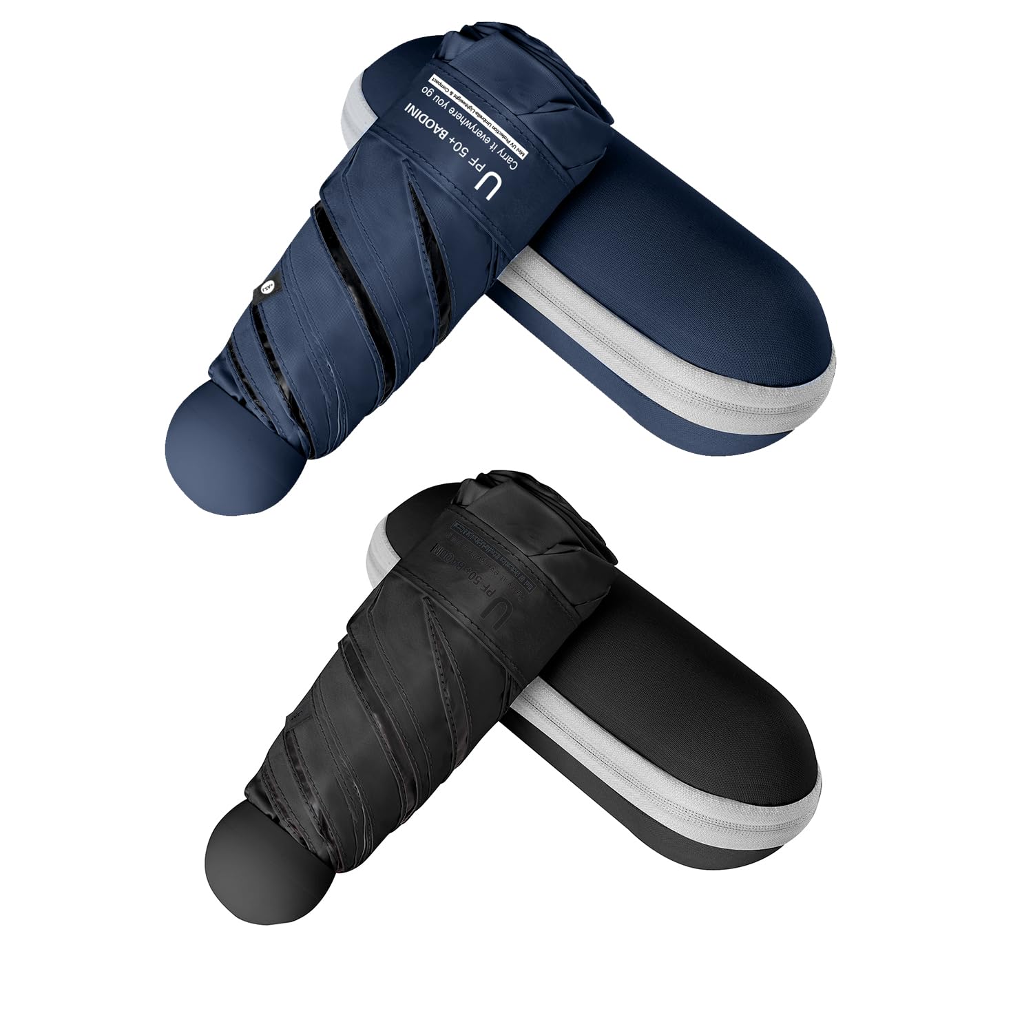 BAODINI Ultra Lightweight Mini Travel Umbrella UV Protection UPF 50+ Compact Folding Umbrella with Case, Pocket Size for Men and Women