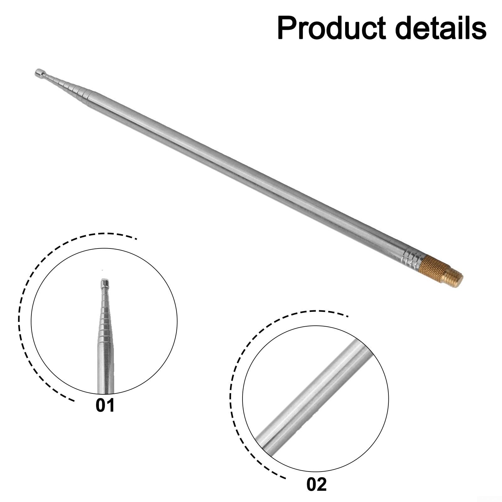 Tidgel 2.5M Stainless Steel Whip Antenna for PAC12 JPC-7, 10-Section HF Shortwave Radio Aerial with 10mm Screw, Retractable 33.8cm to 2.5m(1PCS) — view 5