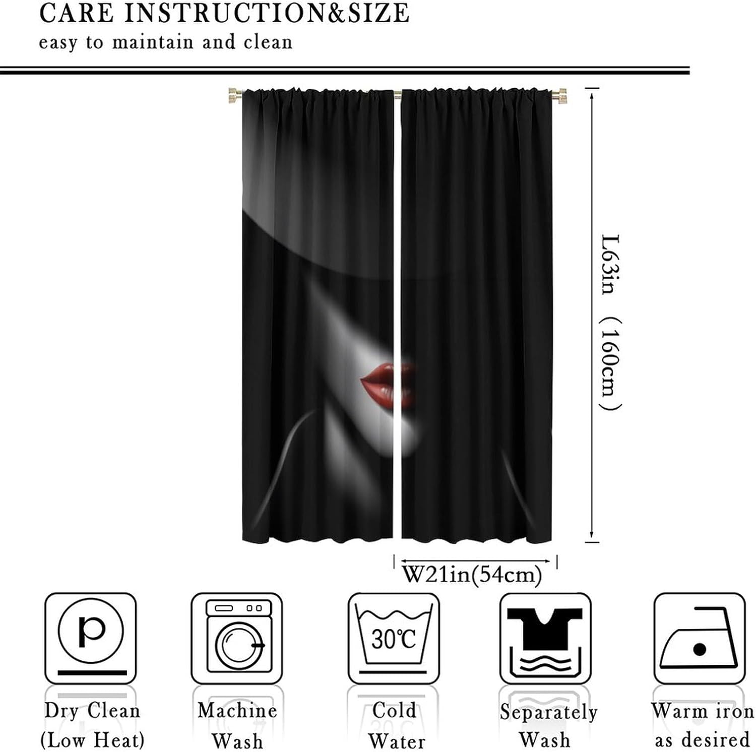 Morden Fashion Curtains for Girls,Woman Face Shadow Window Treatments for Women Bedroom Living Room Café Modern Art Window Drapes 2 Panels Set,Total Size 42 x 63 Inch