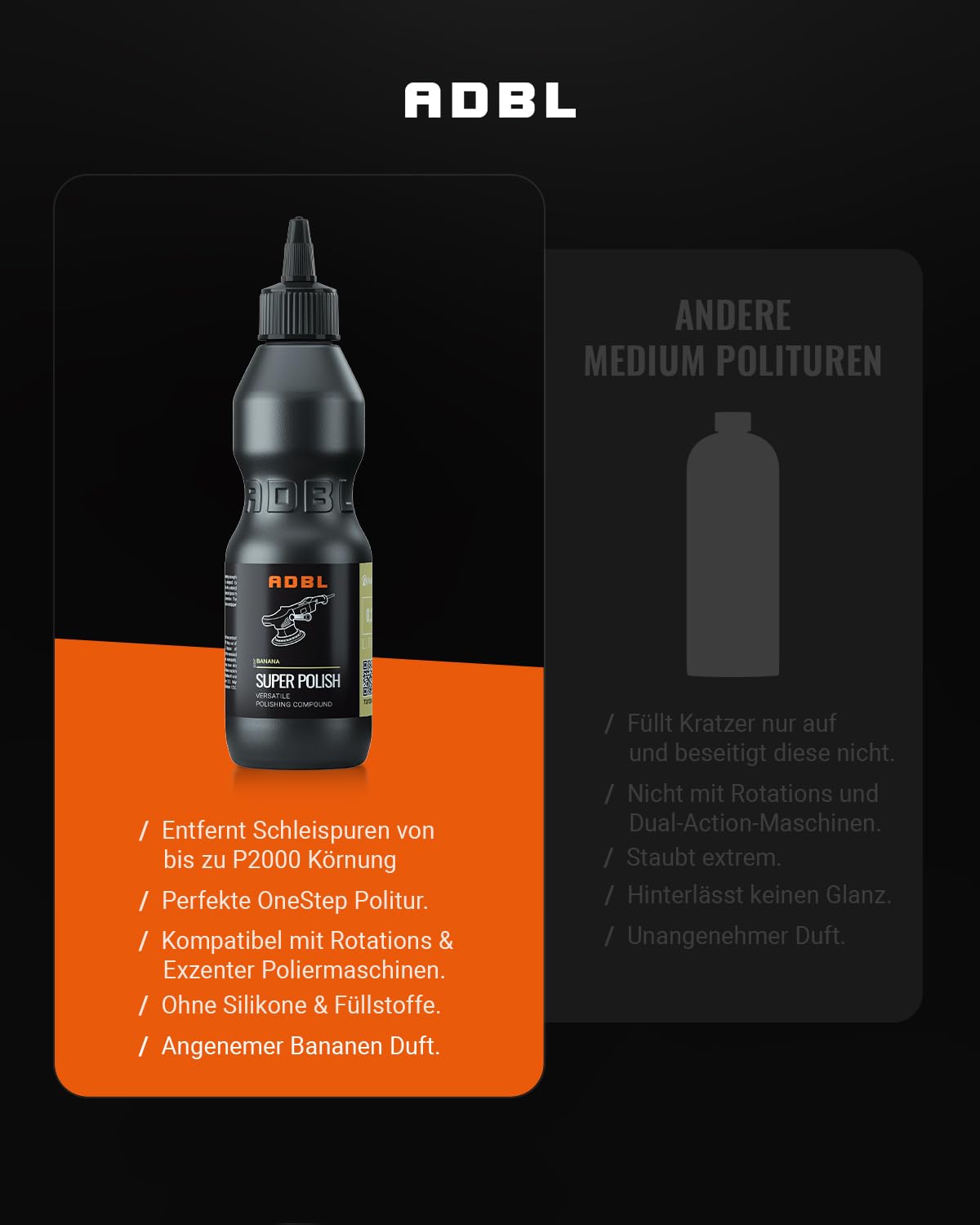 ADBL Super Polish (200 ml) - politura do precyzyjnej korekcji lakieru - usuwa zadrapania do P2000, hologramy i utlenianie – na bazie wody, bez silikonów lub wypełniaczy, Medium Cut