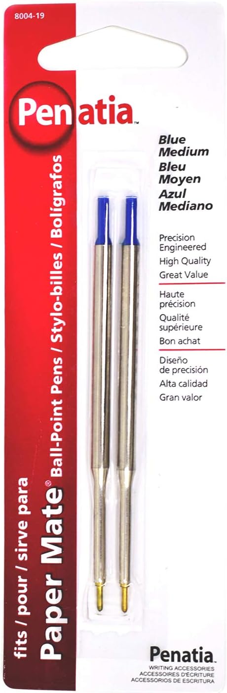 Penatia Blue Medium Pen Refills to Fit Papermate Aspire, PhD, PhD Ultra Ballpoint Pens Pack Of 2