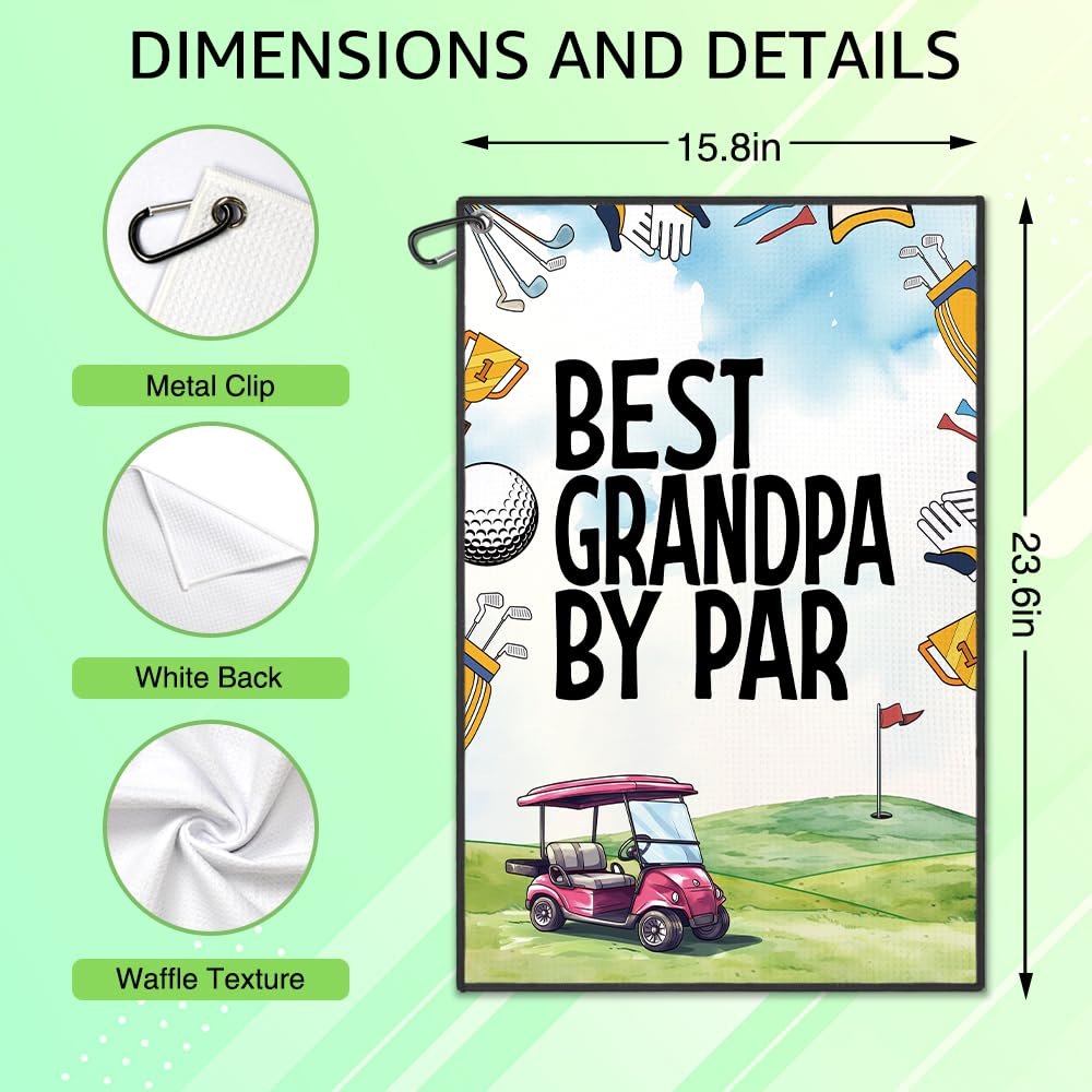 WUUCKOO Best Grandpa by Par Printed Golf Towel, Funny Golf Towels for Golf Bags with Clip, Fathers Day Xmas Birthday Retirement Thank You Gifts for Grandpa Golf Lover, Grandpa Golf Towel