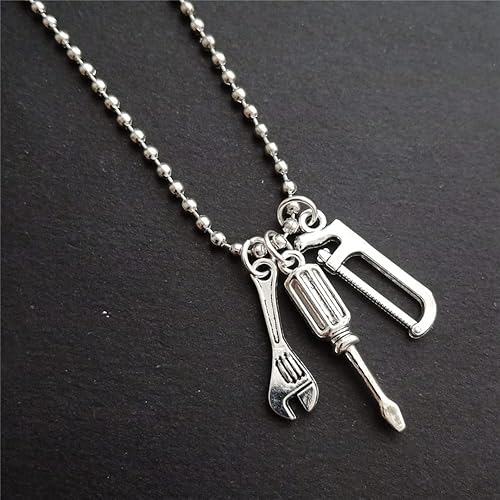 Miniatura 4 de Screwdriver and Wrench Necklace, Cool Tiny Saw 3D Tool Charm Pendant, Stainless Steel Ball Chain Long Necklace for Man Woman