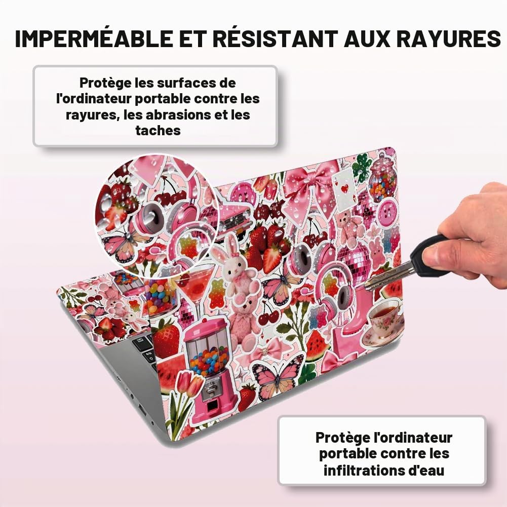 Autocollant pour Ordinateur Portable en Vinyle PVC avec Citation Protection Imperméable et Résistante aux Rayures Rose Collage.
