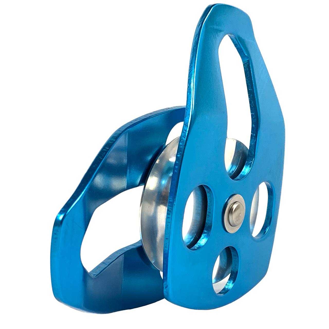 Polea de cuerda de aluminio de 30 kN con placa oscilante, certificado CE/UIAA, polea individual (azul) - Cuerda de 5/8 pulgadas