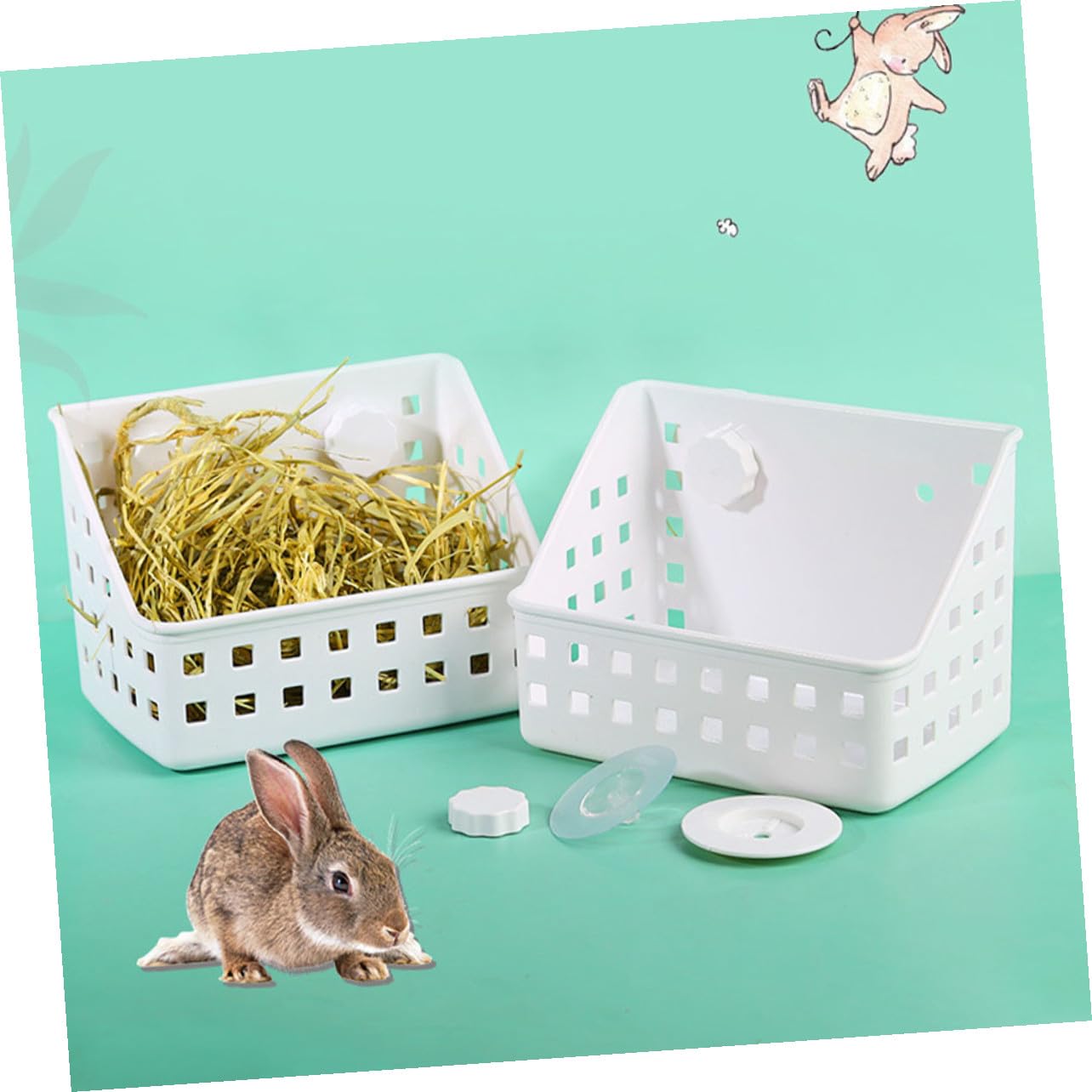Mangeoire Suspendue pour Lapin, Lot de 2, Plastique Blanc