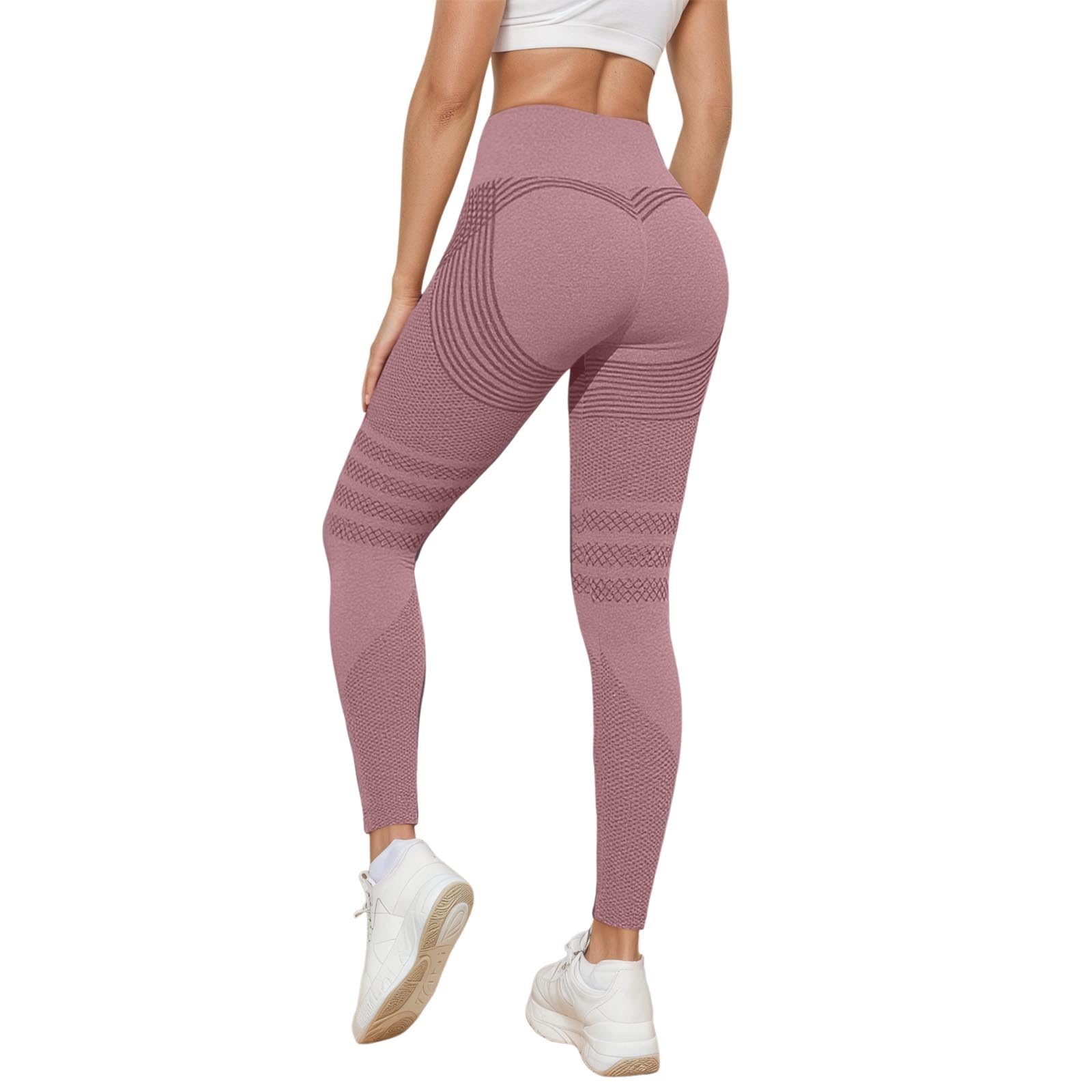 Women's Pink Compression Leggings Anti Cellulite High Waisted Workout Gym Leggings Uk Tummy Control Butt Lifting Yoga Pants Seamless Sports Running Leggins Trousers L