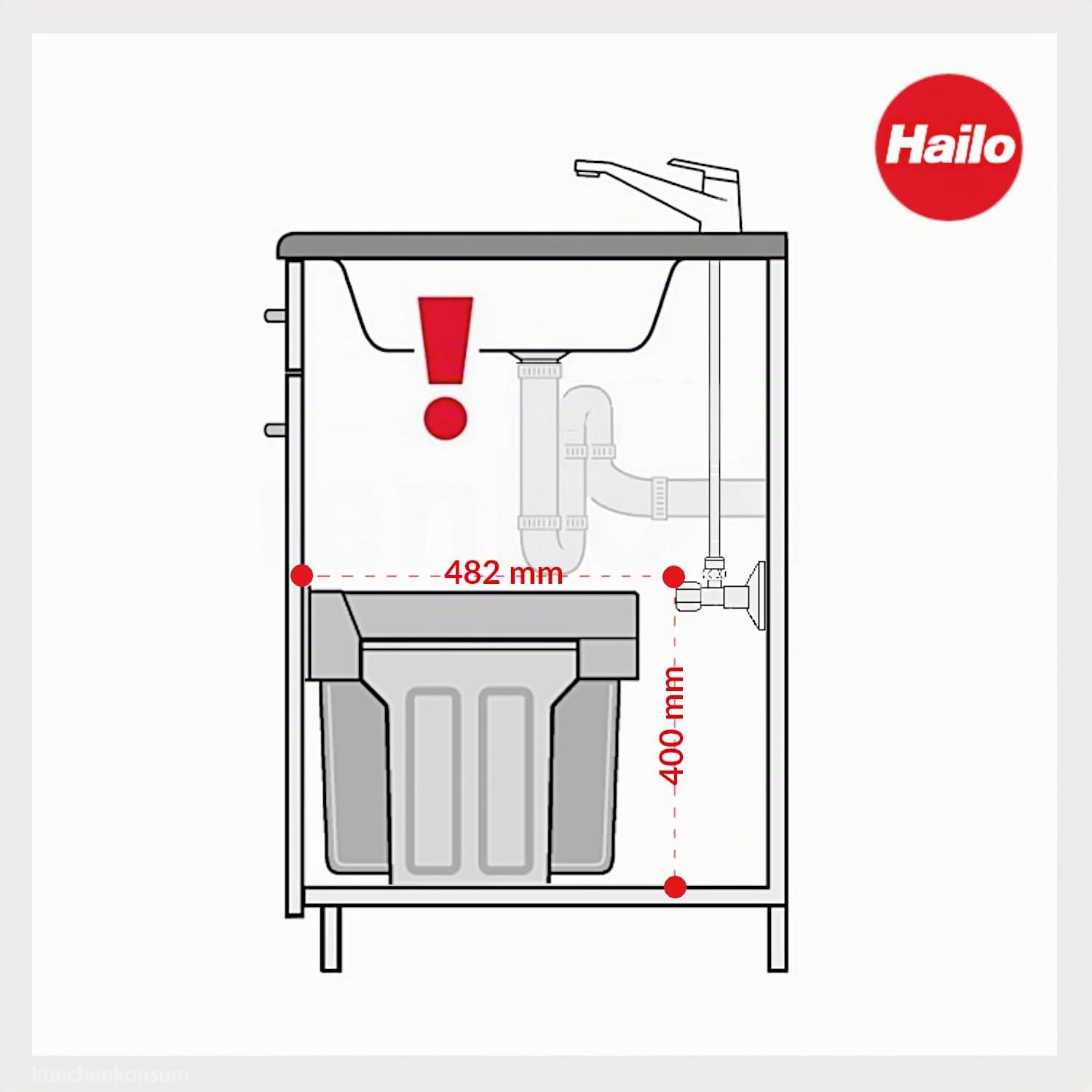 Hailo 3666101 Contenitore per rifiuti TA Swing 30.2 / 30 per armadi da larghezza 300 mm con porta girevole