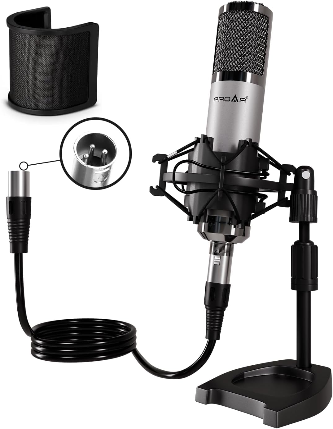 Studio Microphone, Professional Cardioid XLR Condenser Recording Mic Voice Over Kit with Desktop Stand for Music, Singing, Podcasting, and Vocal Streaming