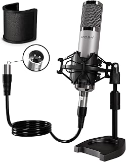 XLR Condenser Microphone with Desktop Stand for Vocals and Podcasting | 48V power required. XLR podcast mic for podcasting, singing and streaming. Studio microphone setup reduces vibration.