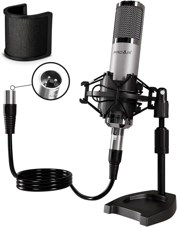 Microfone condensador XLR, microfone cardioide profissional de estúdio com suporte de mesa, microfone XLR Podcast para gravação, transmissão, Voice Over, ASMR, jogos, Home Studio, YouTube