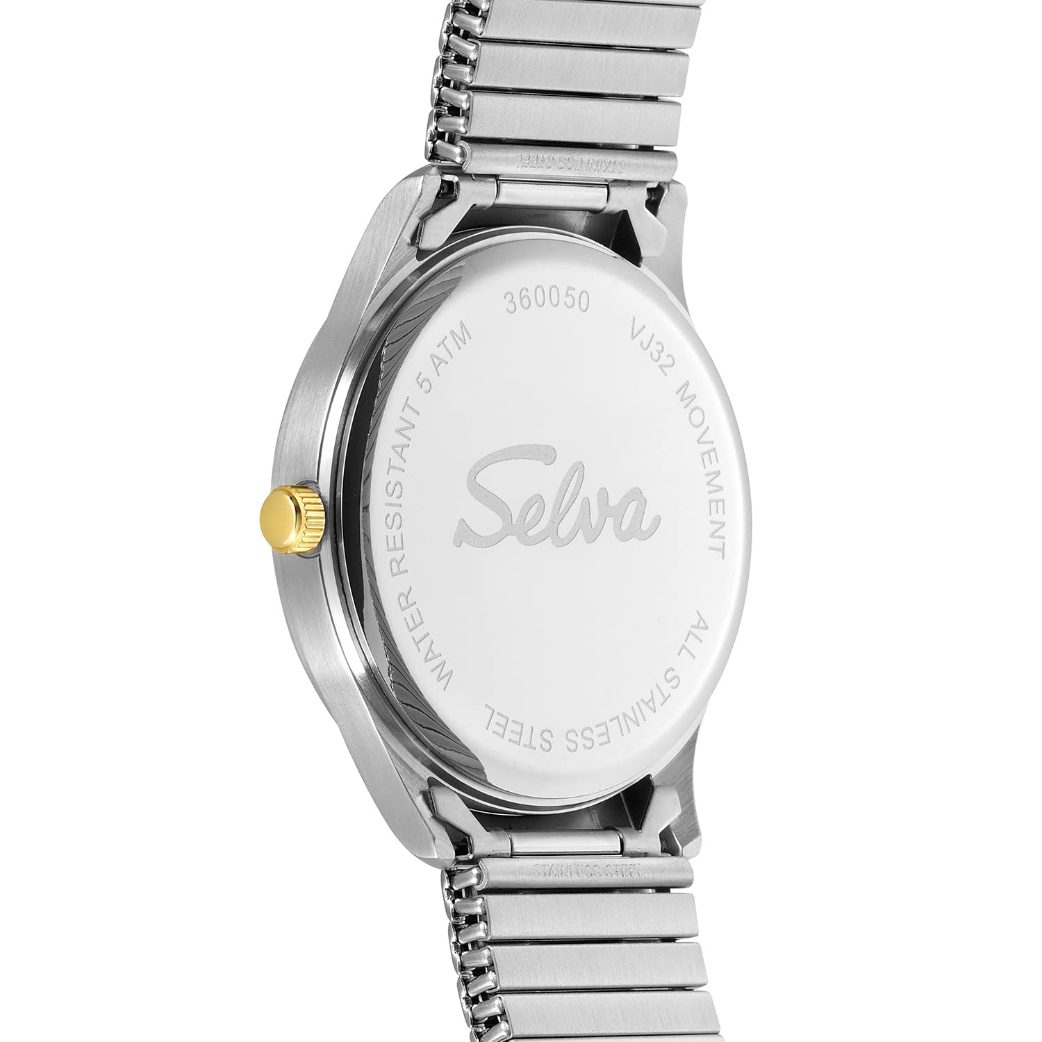 SELVA Orologio da polso da uomo, al quarzo, cassa in acciaio inox, cinturino flessibile in acciaio inox, 5 bar