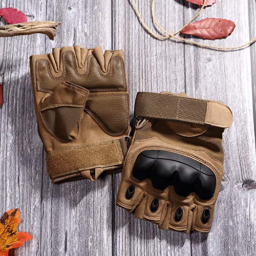 Wtactful Tactical Gloves Fingerless Half Finger Gloves For Army Gear Driving Paintball Airsoft Riding Motorcycle Motorbike Hunting Cycling Work Men Women Size X-Large Brown #TOP5