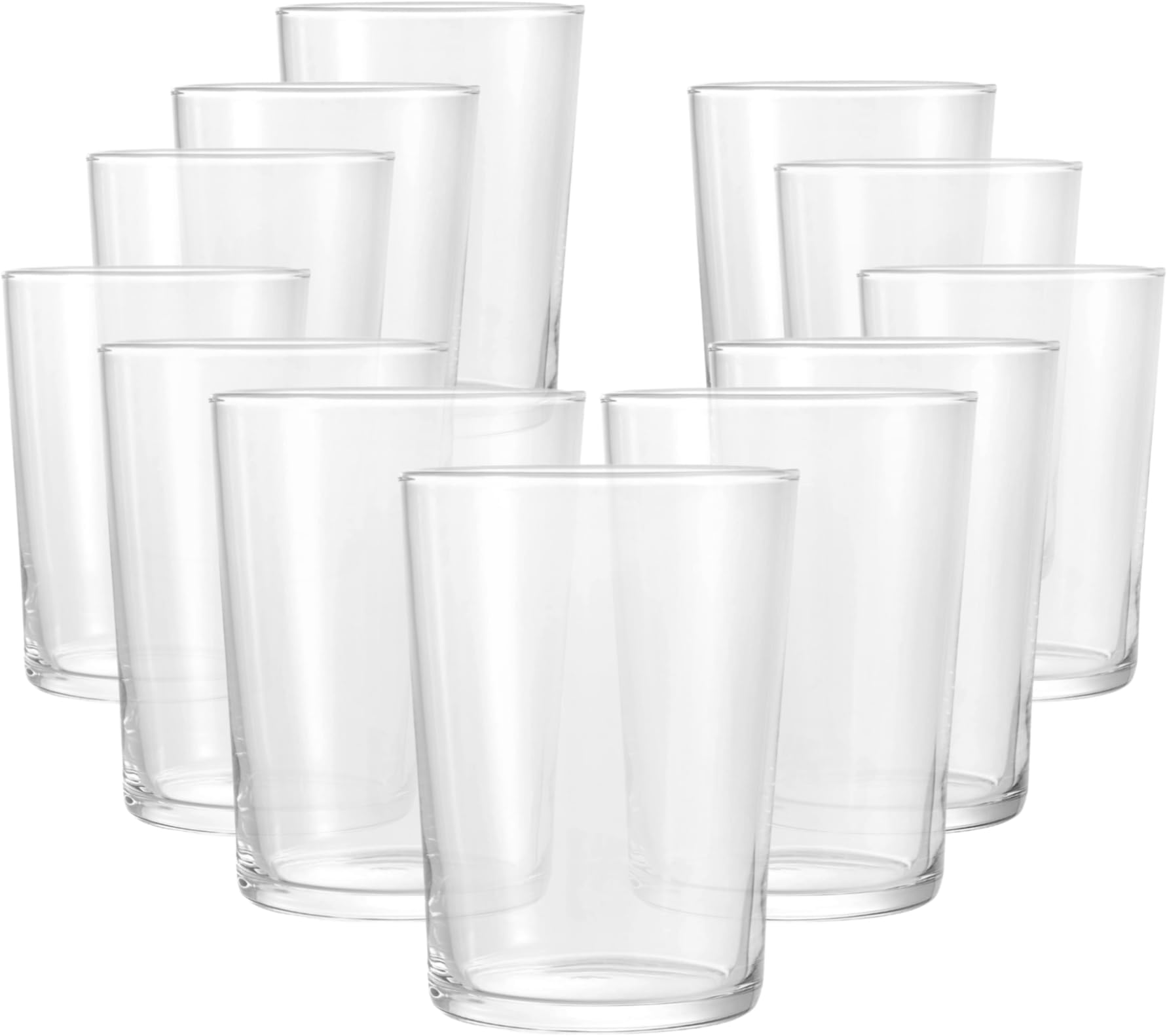Bodega Collection Glassware – Set of 12 Maxi 17 Ounce Drinking Glasses for Water, Beverages & Cocktails – 17oz Clear Tempered Glass Tumblers, Transparent,710880MP5021990
