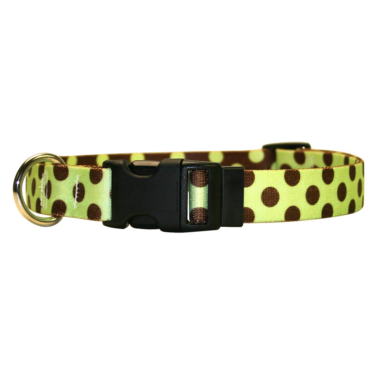 Yellow Dog Design Standard Easy-Snap Collar, Green/Brown Polka Dot, Extra Small 8" - 12"