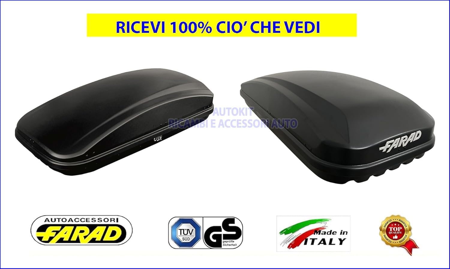 BOX BAULE da tetto Auto "FARAD" da 430 litri PORTAPACCHI + 2 BARRE PORTATUTTO Specifiche per Q4 E-TRON Prodotte dal 2021 in poi - 1-93431 - M12060000