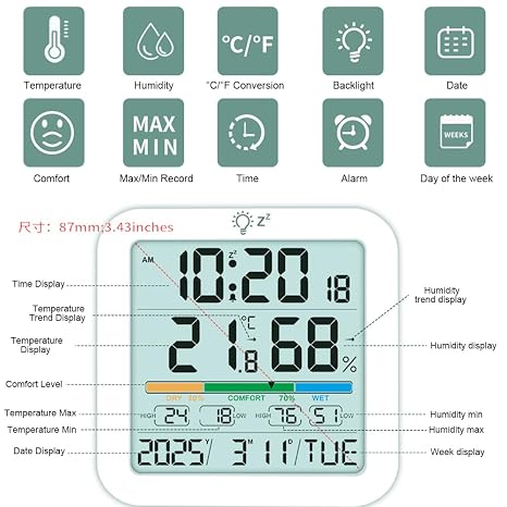 Temperature Humidity Meter Wireless Thermometer Sensor Easy to Read