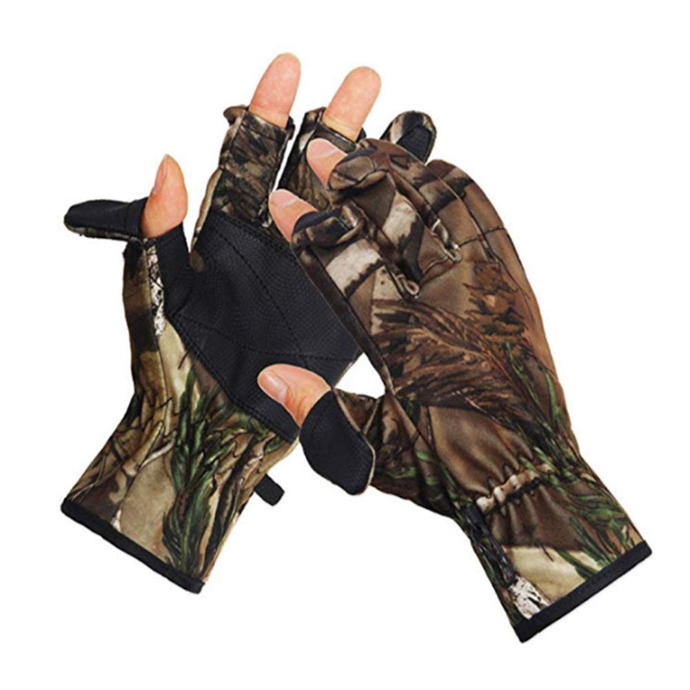 Hombres Camuflaje Guantes de Caza, Smart Phone Guantes compatibles 4-Way Estiramiento Microfibra Gamuza Cuero Antideslizante Guantes Ligeros Impermeables