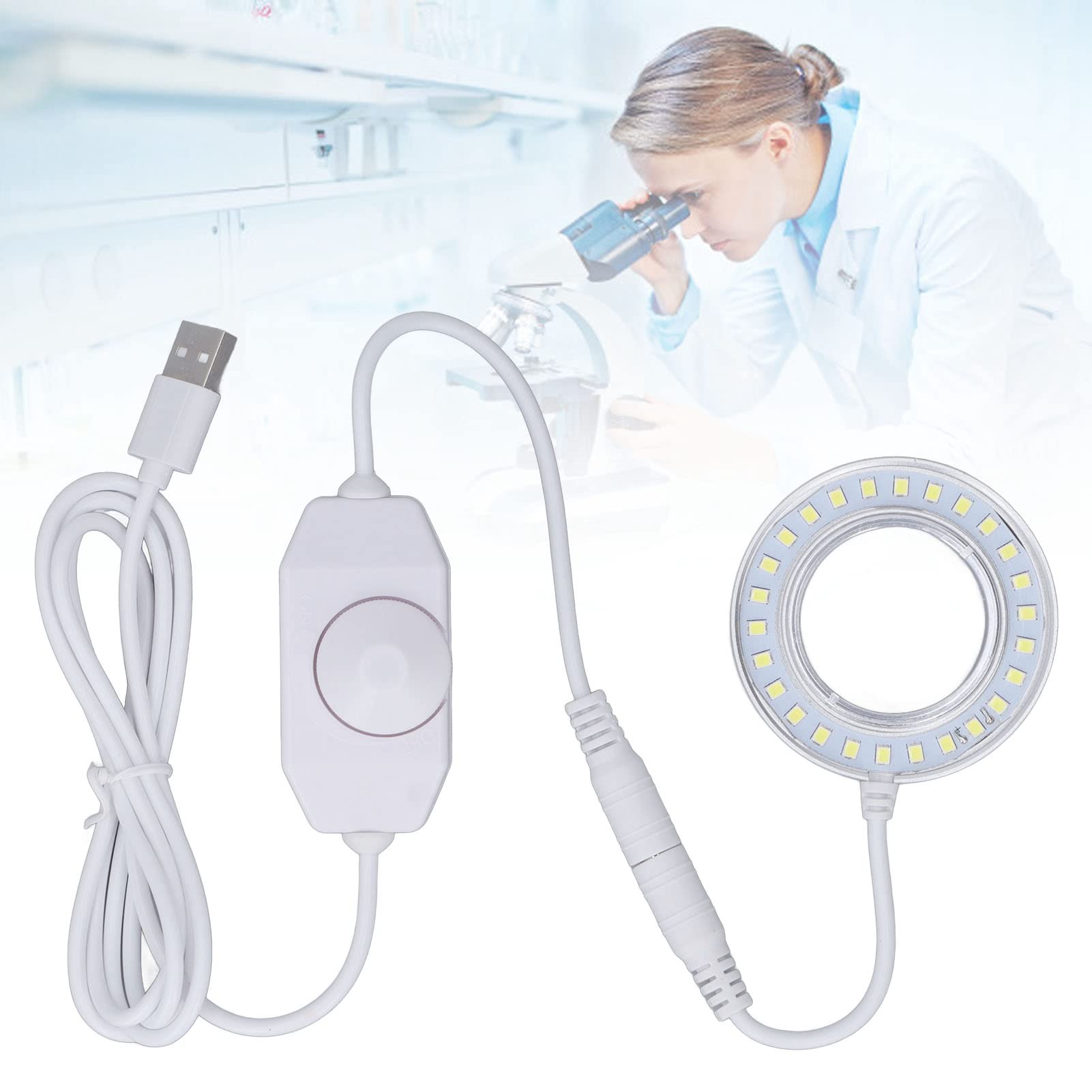 Iluminador LED para Microscopio Estéreo con Luz de Anillo Brillo Ajustable y Regulador Intensidad Hebilla Espiral Ajustable para Laboratorio Microscopía