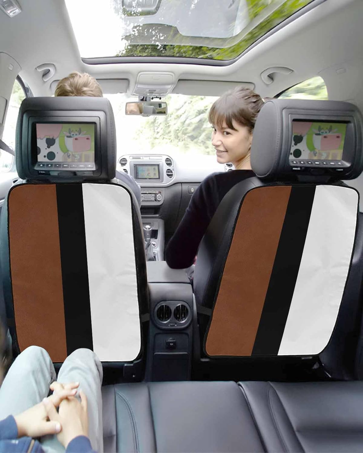 Car Seat Protector, 2 Pack Kick Mats Back Seat Protector Boho Brown Black and White Striped Tribal Farmhouse Style Waterproof Backseat Cover for Kids Universal Fit Automotive Interior Protectors