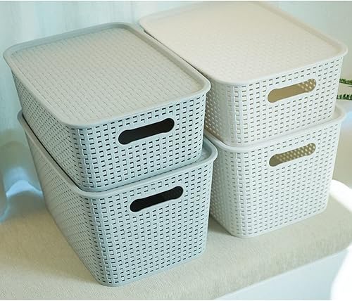 Miniatura 6 de Contenedores de plástico grandes con tapas  Juego de canastas organizadoras coreanas para organizar cestas en el armario y el hogar (gris, mediano,