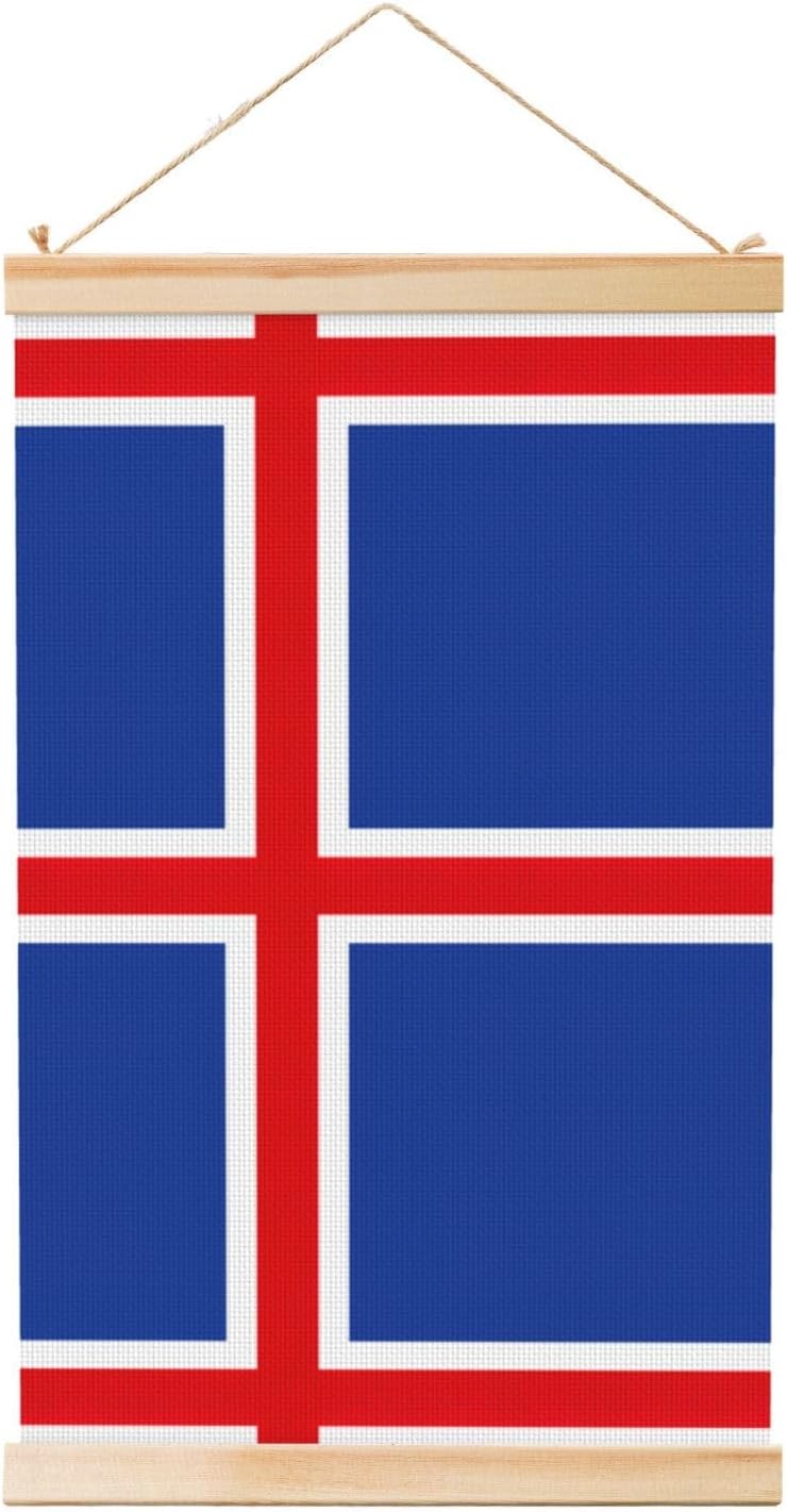 Flag Of Iceland Print Poster Hanger,Hanging Poster, Poster Frame,Wood Poster Hanger, For Wall Hanging