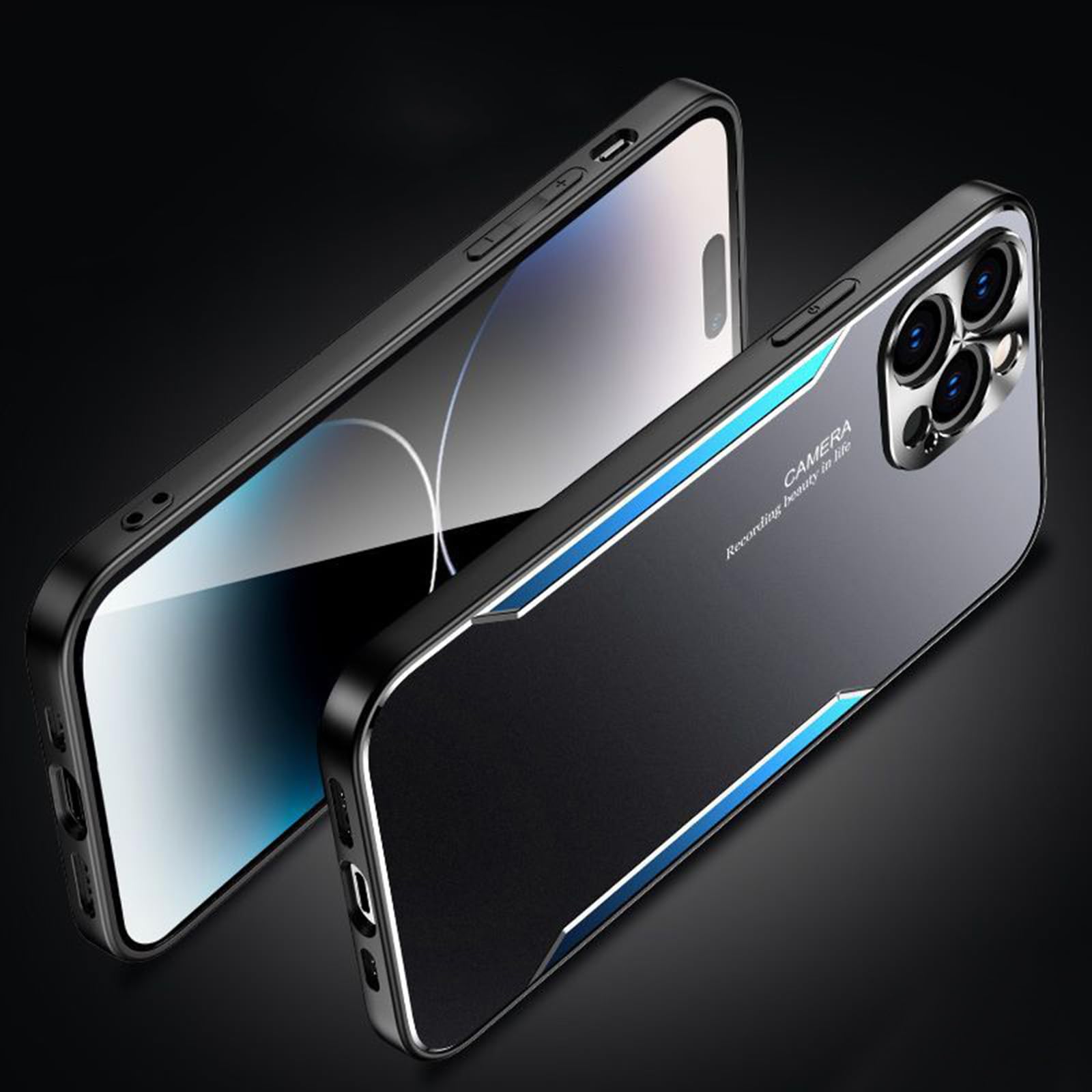 LXURY Etui na iPhone 15 Pro Max/15 Pro/15 Plus/15, metalowe matowe etui chroniące przed upadkiem, z ochroną aparatu, miękkie, silikonowe etui, niebieskie, 15 Plus