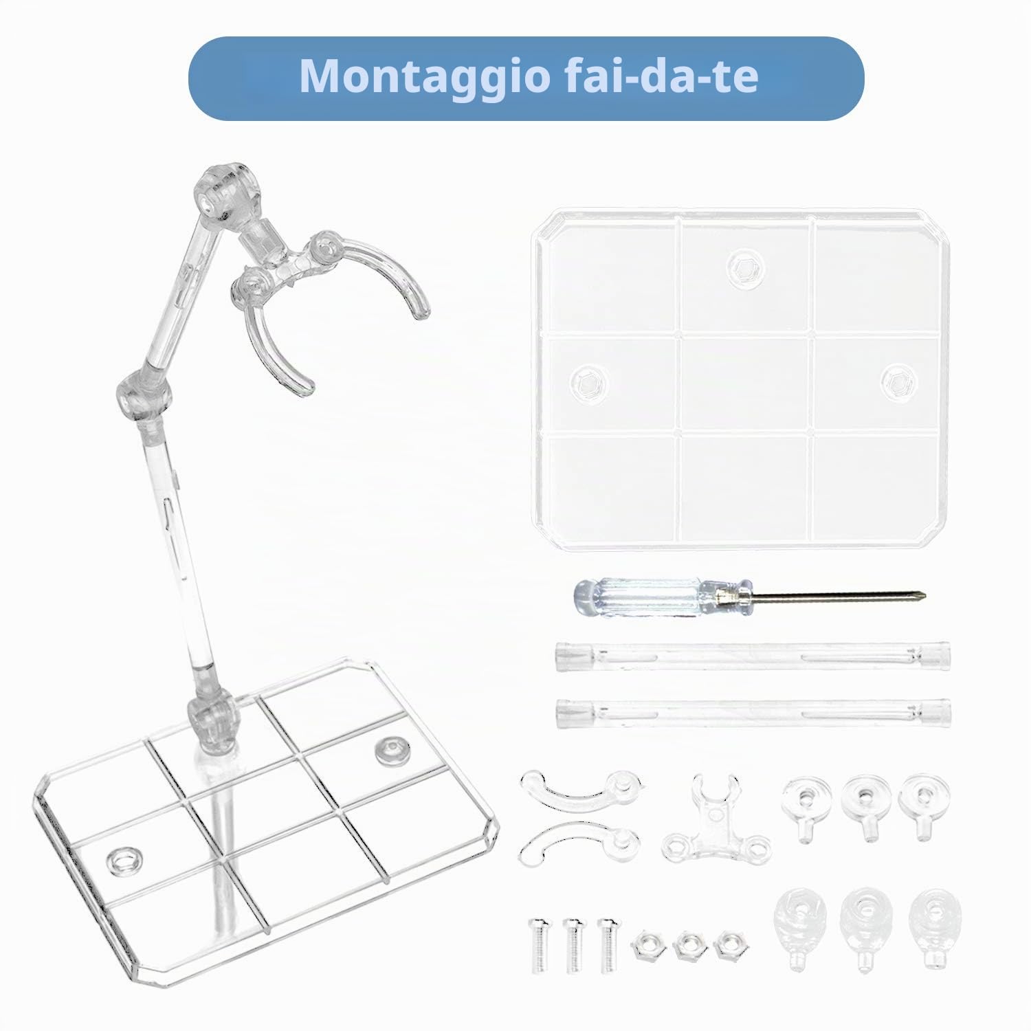 Supporto Figura, Figura di Supporto, 10PCS Supporto per Action Figure Con 1 PCS Cacciavite, Trasparente