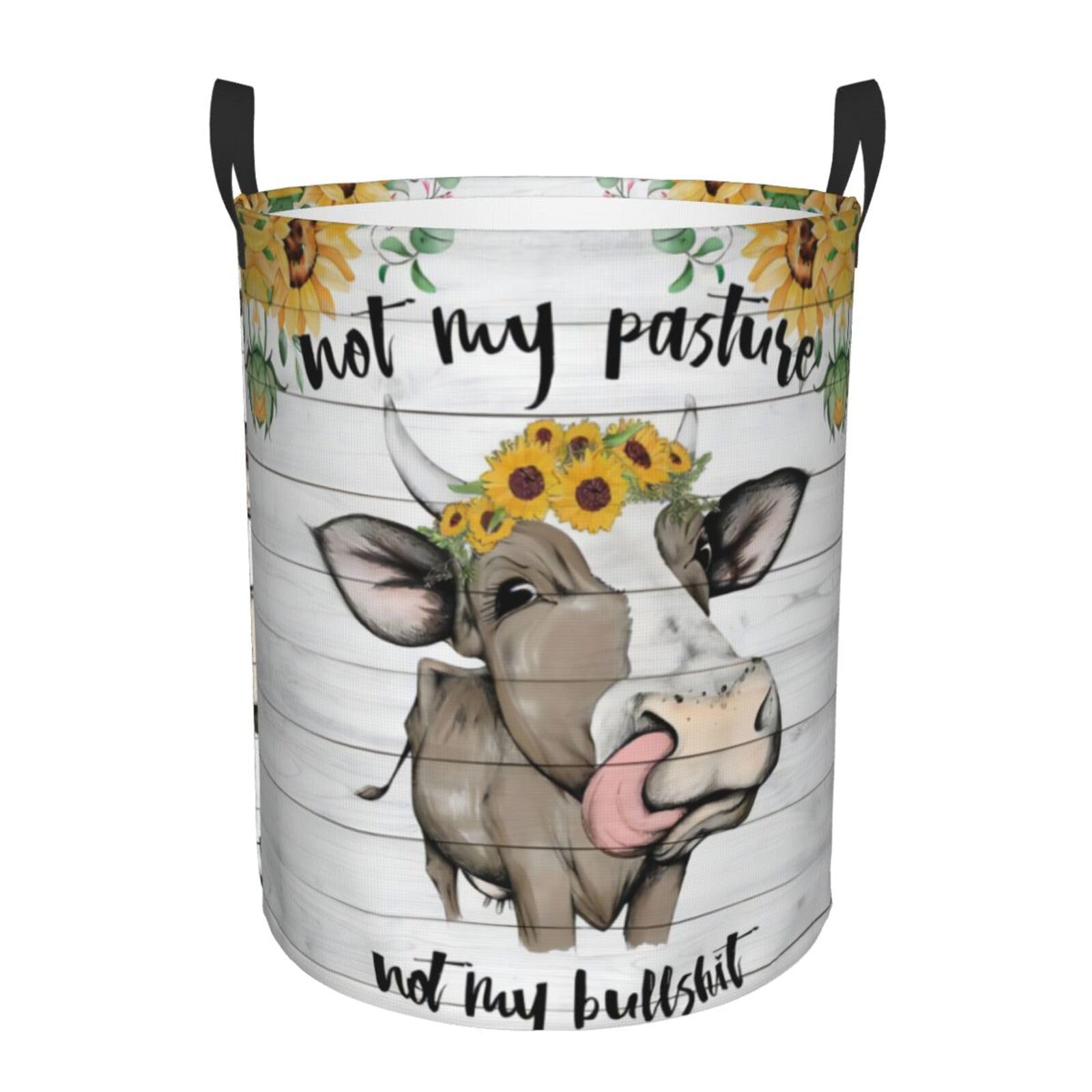 M Circular Hamper Cow Sunflower Farmhouse Print Storage Basket for Home