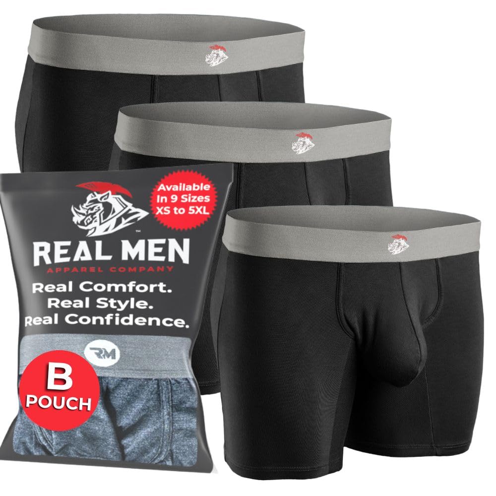 Real Men Bulge Enhancing Pouch Underwear for Men – 1, 3 and 6 Pack Set - Modal Boxer Briefs ABCD Pouch, 3pk 7in Black, XL
