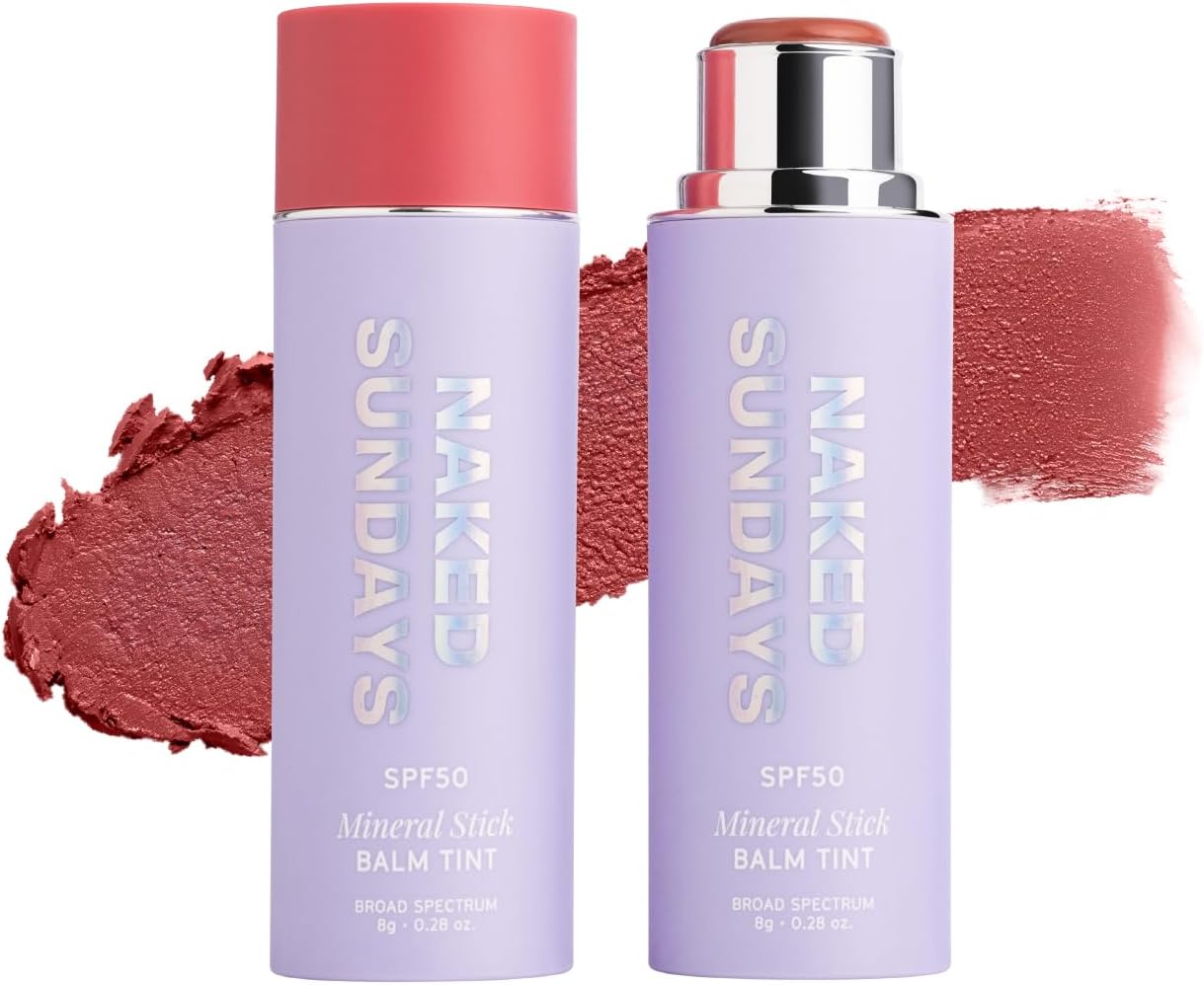 Naked Sundays SPF 50 Glow Balm – Peptide-Infused Multi-Tasking Blush Stick for Cheeks, Lips & Eyes – Broad Spectrum Zinc Oxide Blush Sunscreen – 8g (Dusty Rose)