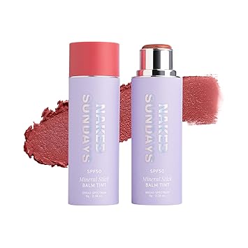 Naked Sundays SPF 50 Glow Balm – Peptide-Infused Multi-Tasking Blush Stick for Cheeks, Lips & Eyes – Broad Spectrum Zinc Oxide Blush Sunscreen – 8g (Dusty Rose)