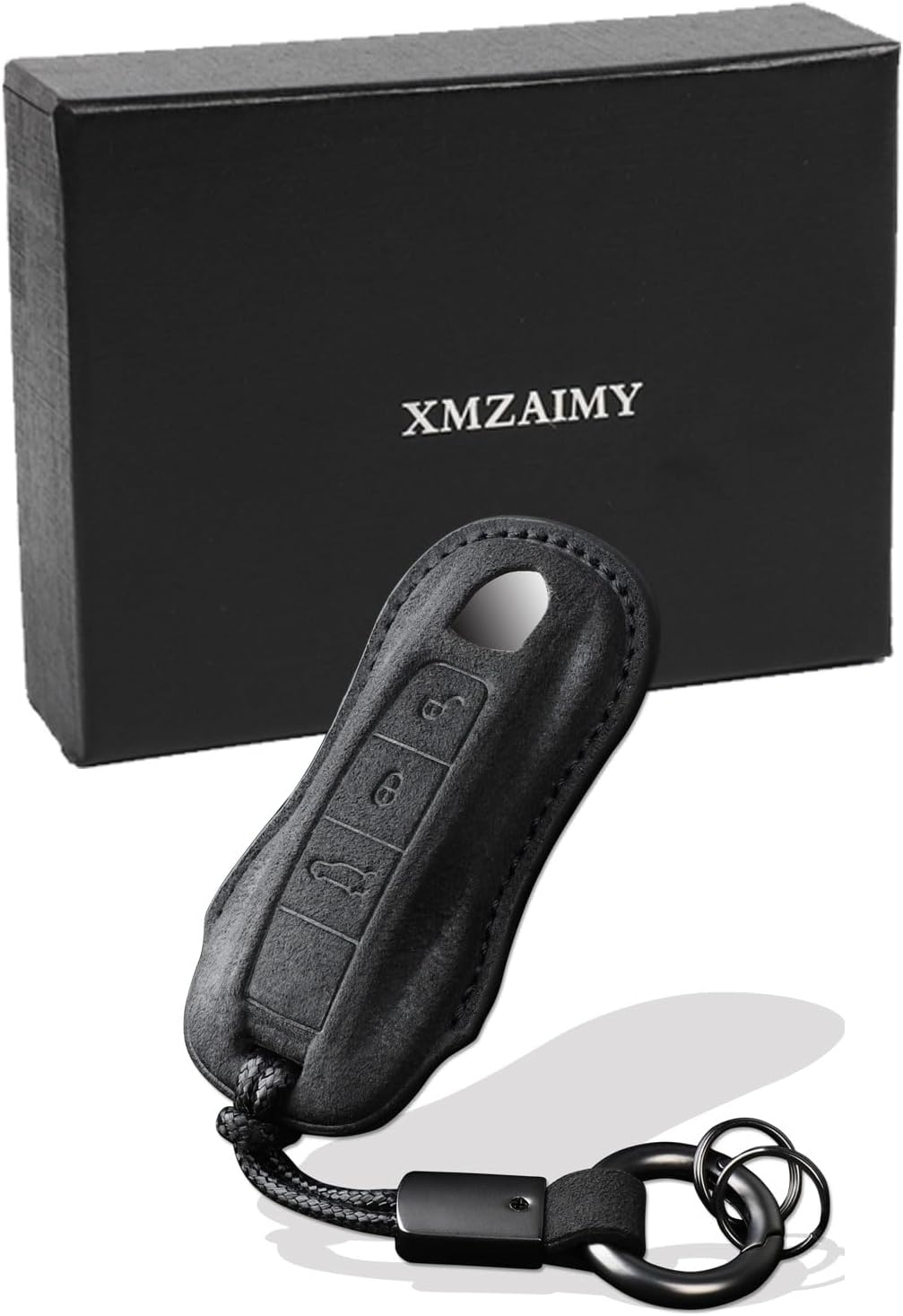 for Porsche Key Fob Cover with Keychain Fit for Panamera, Cayenne, Macan,Taycan,918 Smart Keys Case Protector suede (Black, Style A) - Image 3