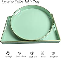 Vista 6 de Spsyrine - Bandeja decorativa redonda de plástico verde, bandeja moderna de 13 pulgadas con asas, patrón de mármol, para desayuno, mesa de café