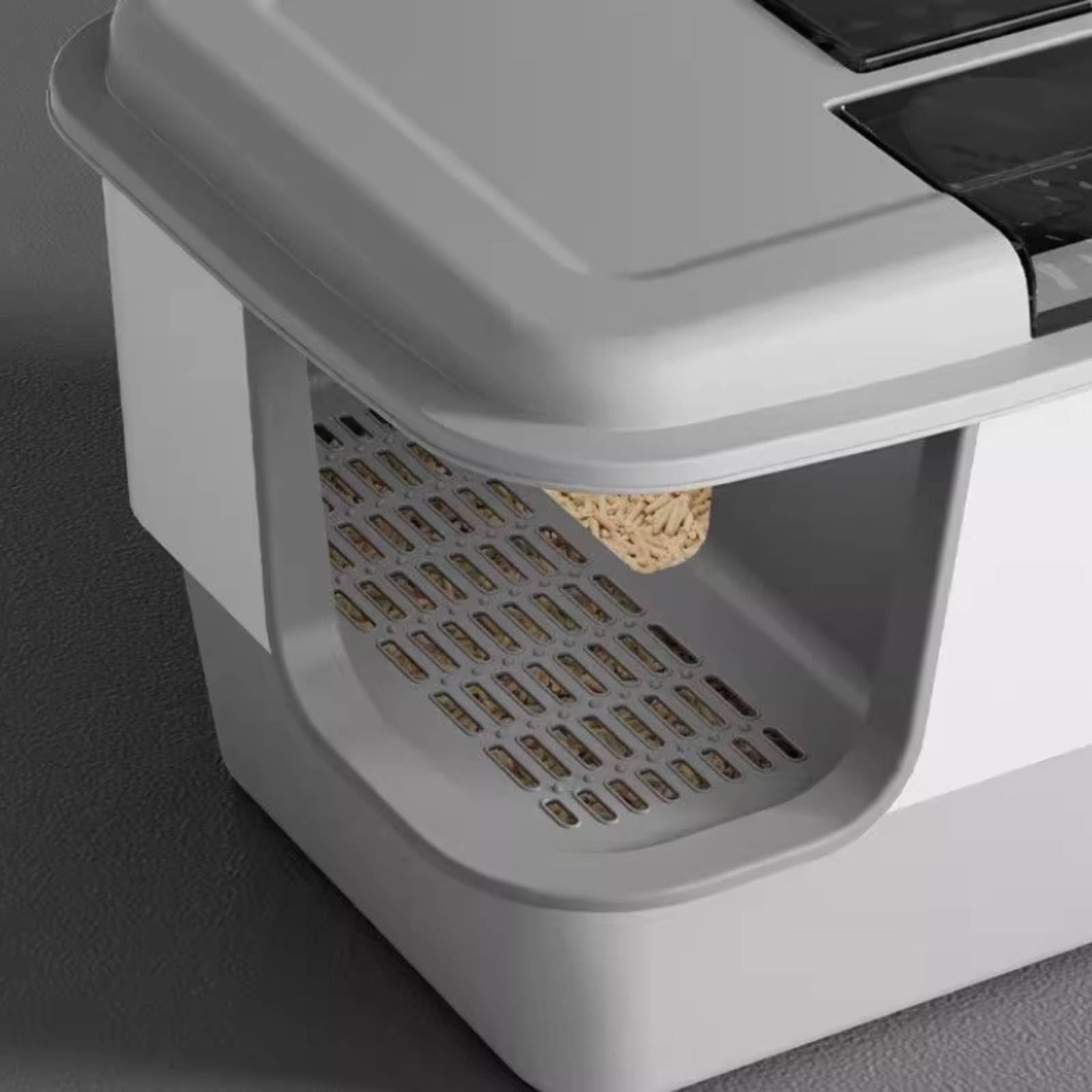 KESOTO Arenero para Gatos Cerrado Higiénico Caja Bandeja Inodoro con Entrada Baja 15 Cm Rejilla y Pala Material Polipropileno, Amarillo Locke, Arenero para Gatos con Pasillo Y Tapa Abatible