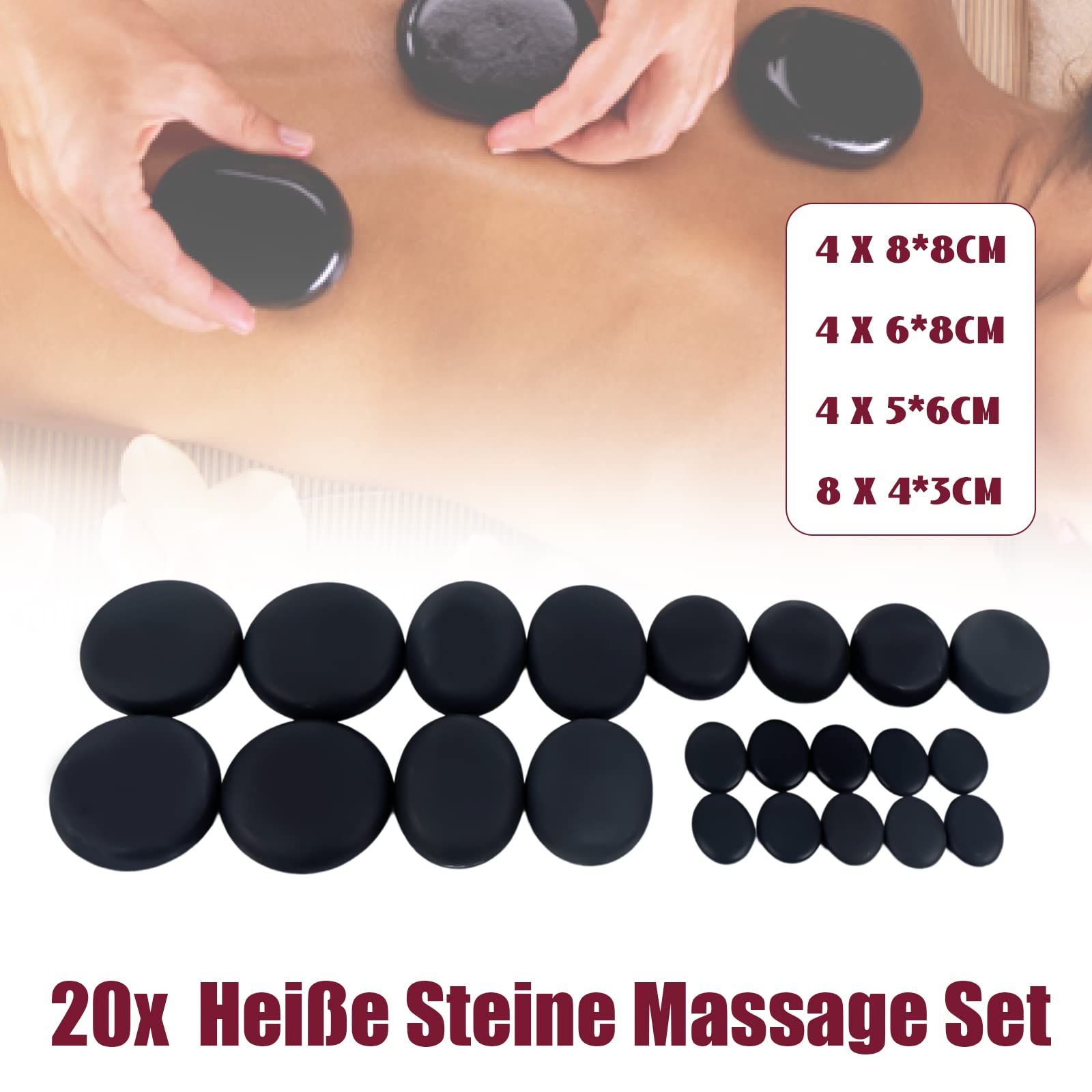JINPRDAMZ Hot Stone - Juego de 20 piedras de masaje de basalto en caja térmica para uso doméstico, spa, set profesional de piedras de masaje y relajación