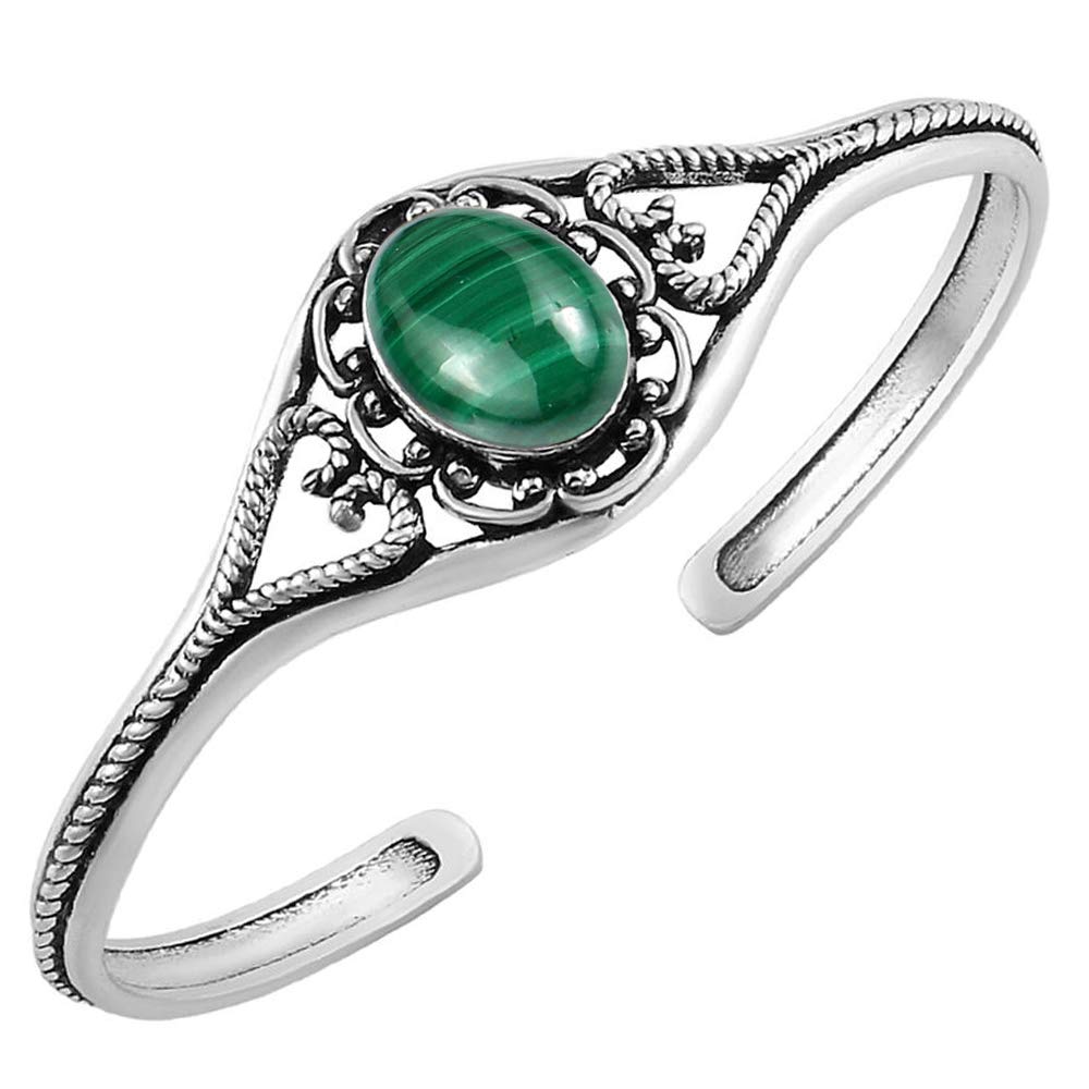 Sterling Silver Jewelry5.80 Cts Oval Shape Natural & Synthetic Gemstones Bohemian Cuff Bangle For Women, Handmade Silver Overlay Birthstone Bangle Jewelry Women's Day Gifts For Mom Wife