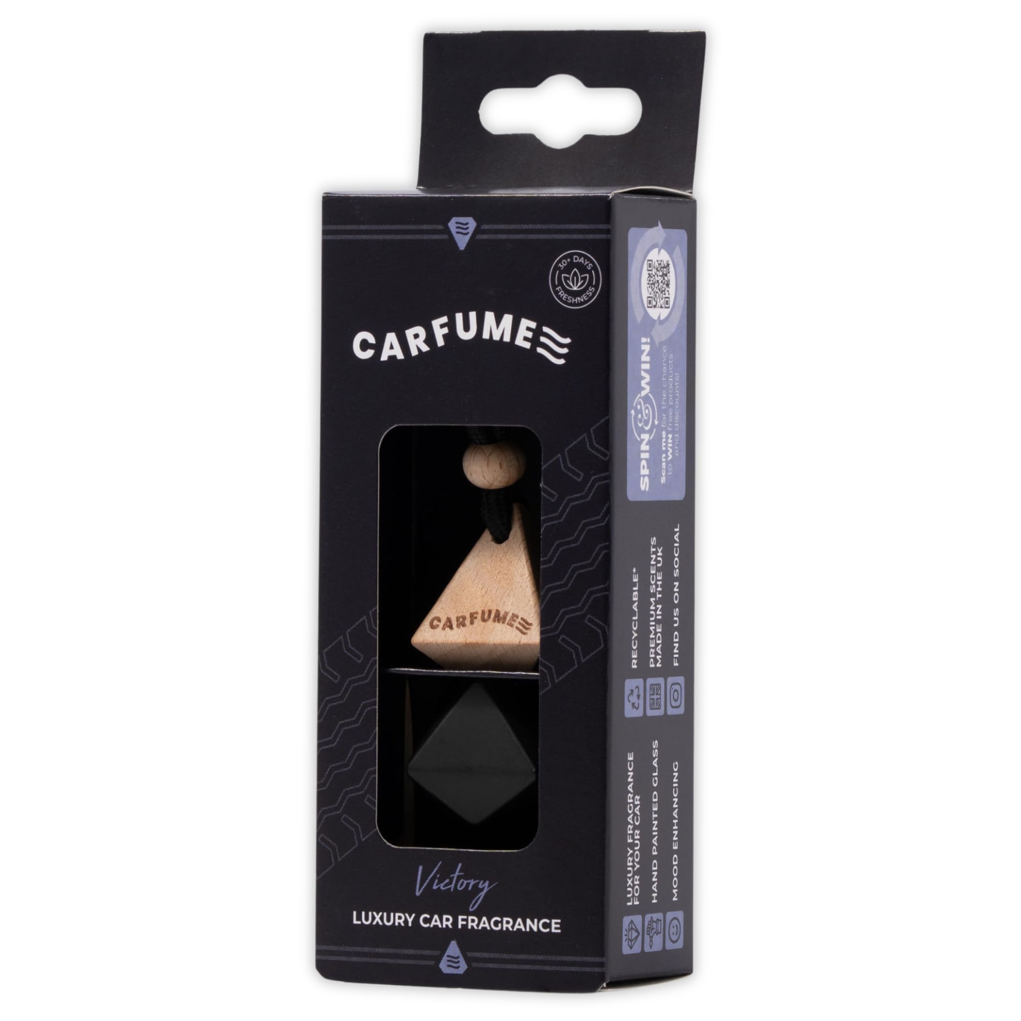 Carfume Victory Car Air Freshener Original | Premium Earthy Wood, Marine Accord & Ambergris Fragrance | Luxury Black Recyclable Scented Diffuser For Men - Odour Eliminator - UK Made Car Accessories
