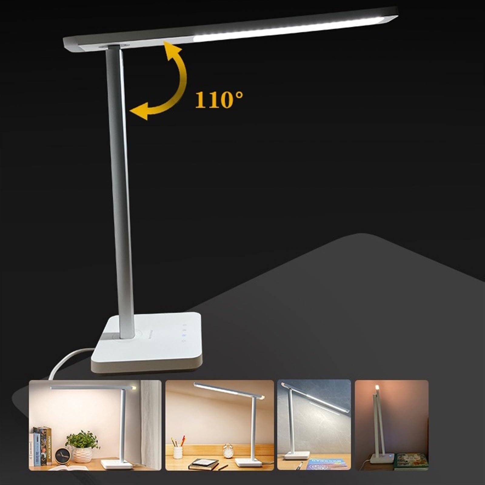 Lampa do nauki Lampa biurkowa LED z lampką nocną, ściemniana lampka na biurko do ochrony oczu 4000 K, z płynnym przyciemnianiem, sterowaniem dotykowym, automatycznym timerem (biały), 12 W Lampy biurko