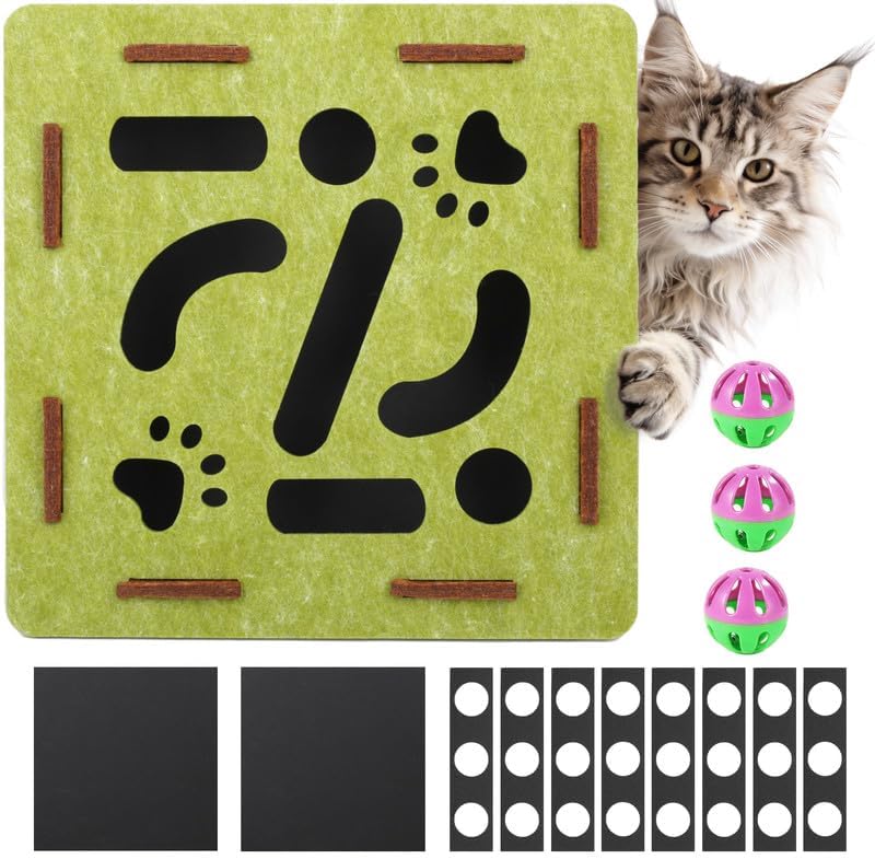 Felt Cat Nail File Enrichment Box, Soft Scratch Puzzle with Sandpaper Surface, Stress Free Nail Care Alternative, Interactive Maze Scratcher with Bell Ball for Indoor Cats