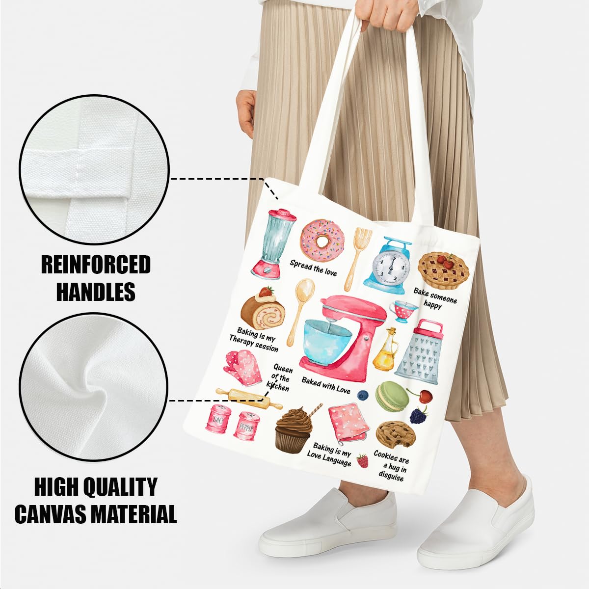 Baking Gifts Tote Bag, Baking Lover Canvas Tote Bag for Pastry Chef Bakers Mom Bake Cooking Gifts