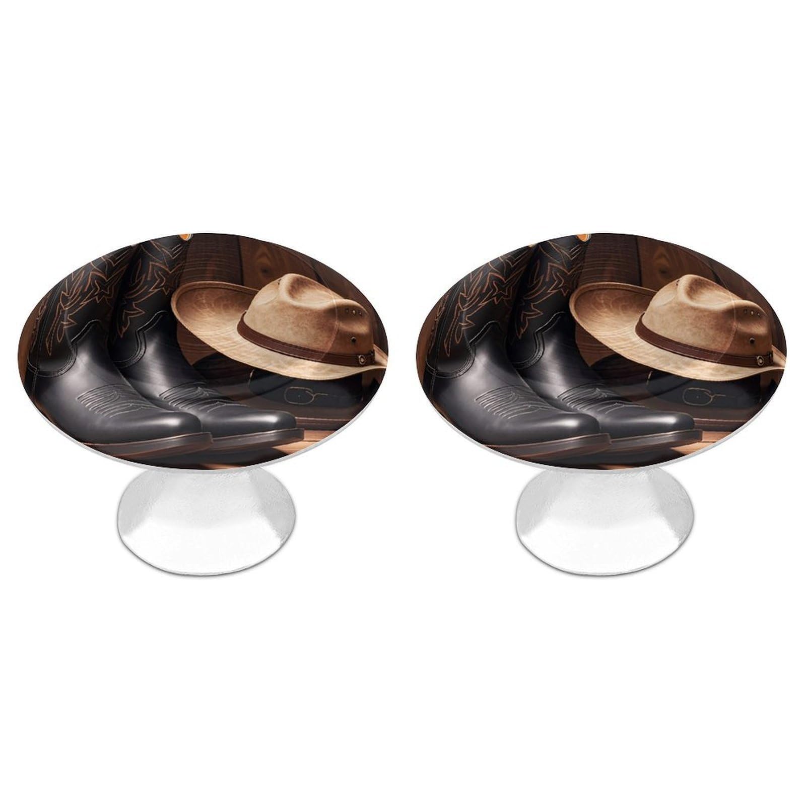 FekiLoot Round Cabinet Knob 2 Pack Kitchen Drawer Knobs Stainless Steel Round Drawer Pulls Modern Cabinet Hardware Cowboy Black Hat Western Boots Drawer Hardware for Dresser Closet Door Knobs