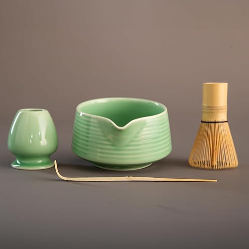 Juego de batidor de bambú Matcha  Herramientas tradicionales de ceremonia de té Matcha con cuenco de boquilla, soporte para batidor y cuchara de