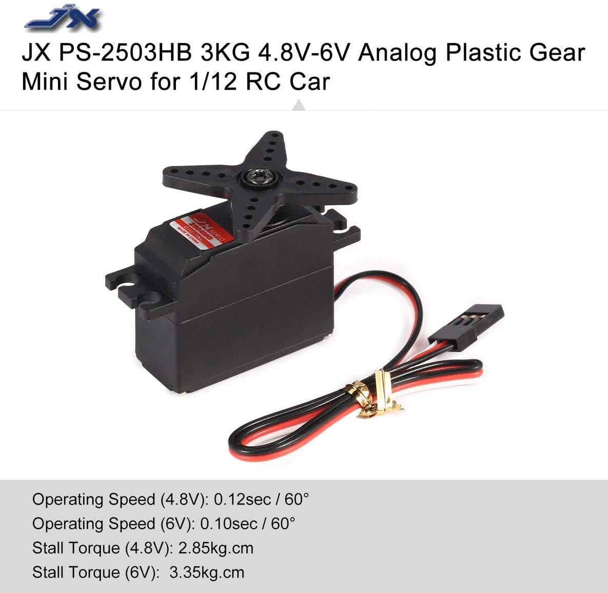 REES52® JX PS-2503HB 4.8V-6V High-Voltage 0.10sec/60 3.35kg Analog Plastic Gear Servo Metal Case for 1/12 RC Car 4
