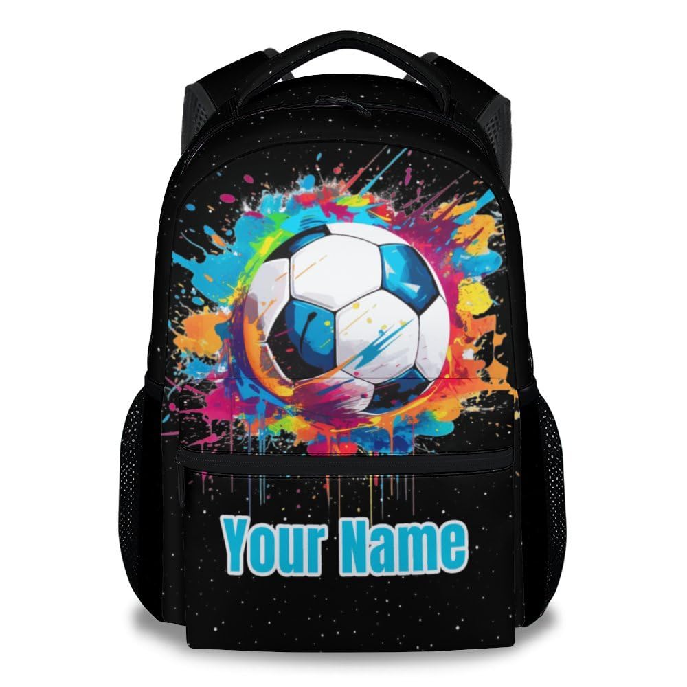 Personalized Soccer Backpack for Girls Boys, Custom Kids Backpack School Bookbag for Primary Elementary, Durable, Lightweight, 17 Inch Colorful