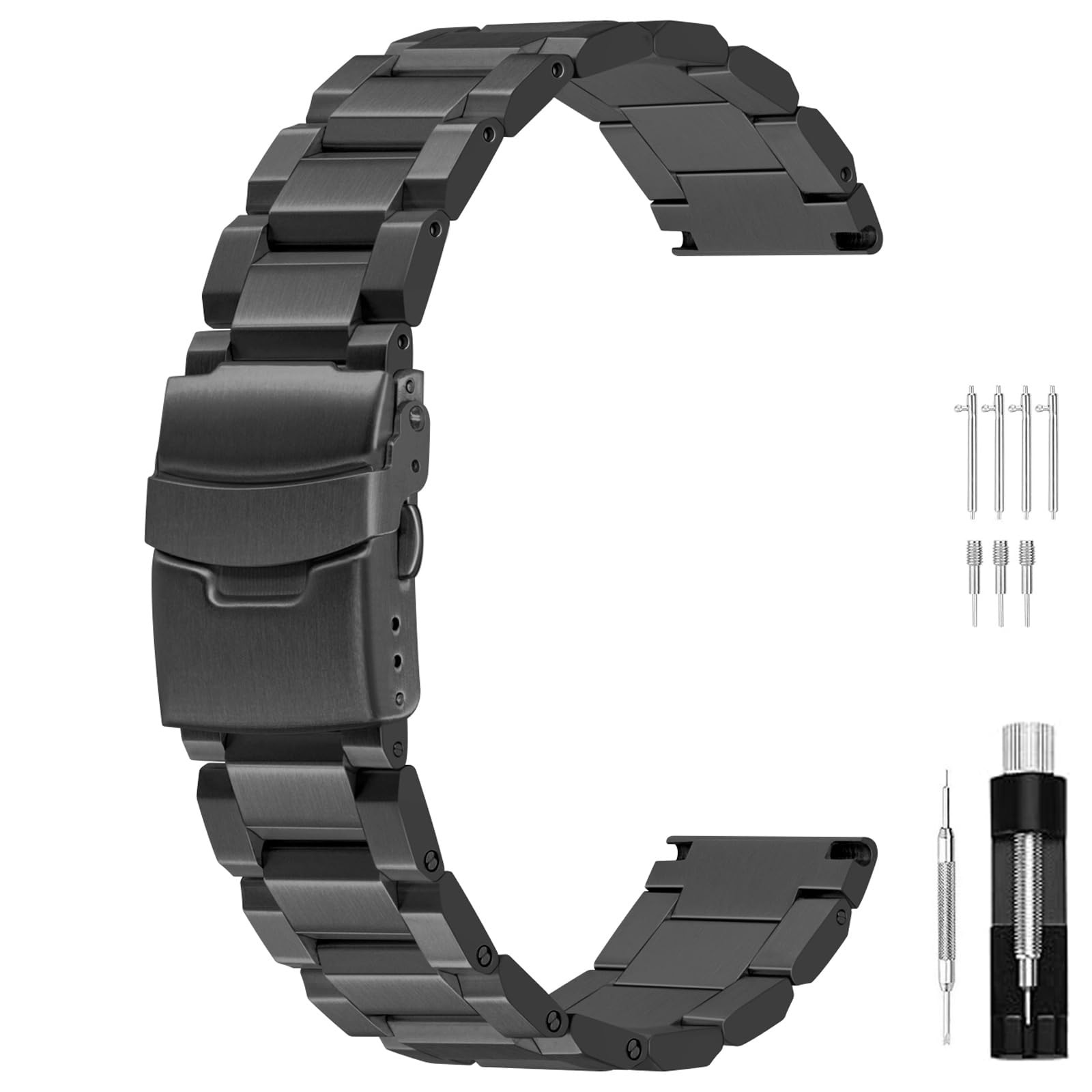 Classic Stainless Steel Watch Band 18mm Black Brushed Metal Watch Strap for Women Men Watch Replacement Band Double Buckle