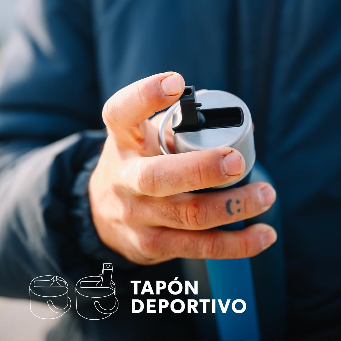 Qwetch - Botella Térmica Active Inox 600ml con Tapón Deportivo Sport Negro | Botella Agua Acero Inoxidable - 24h Frío / 12h Caliente - Reutilizable, Compacta, Hermética y sin BPA