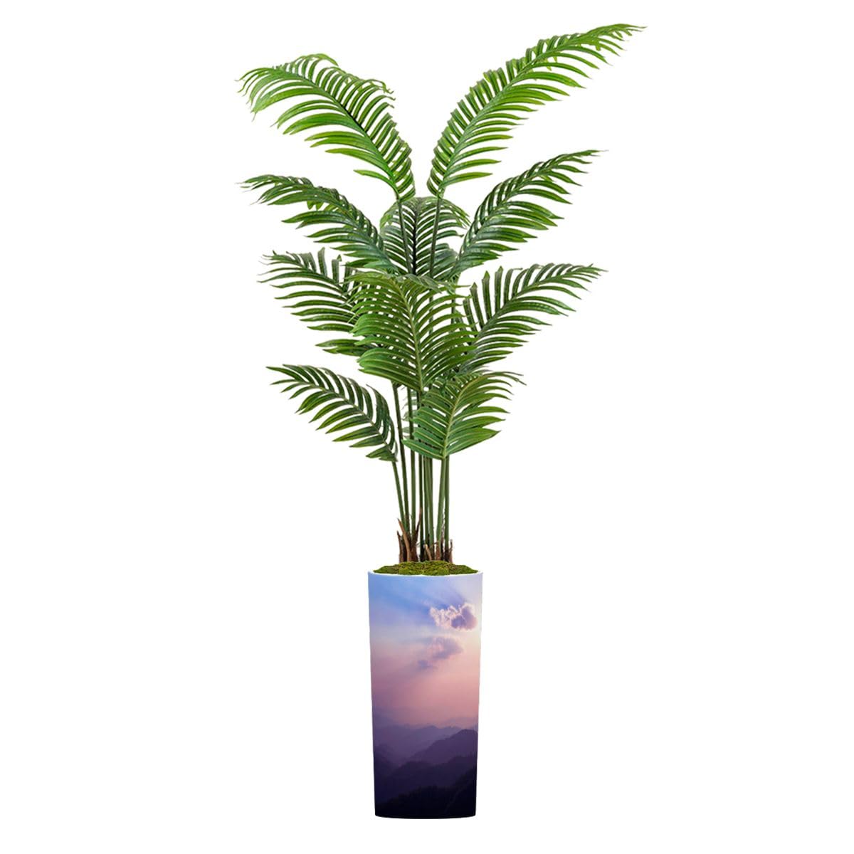 Artificial Palm Tree Indoor with Tall Planter Sunset Mountains Northern Thailand Mountains Heat Haze Fake Floor Plant Potted Faux Tropical Palm Plant in Pot Home Decor Outdoor 5.5ft