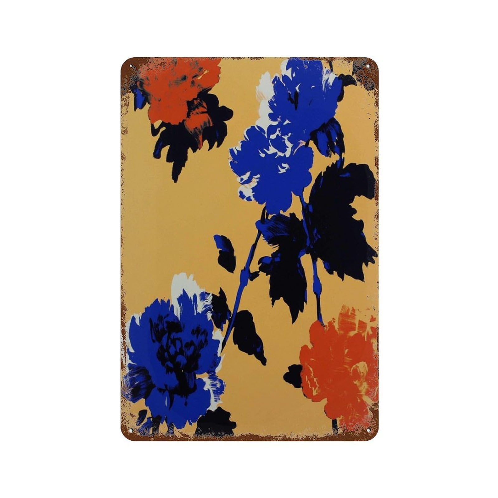 xiaoxiaoshen Bold Floral Modern Blue And Orange Flower Contemporary Botanical Living Room Wall Decor Art Metal Tin Poster Modern Home Decor Art Home Bar Shop Decorations Vintage Sign 30x20cm